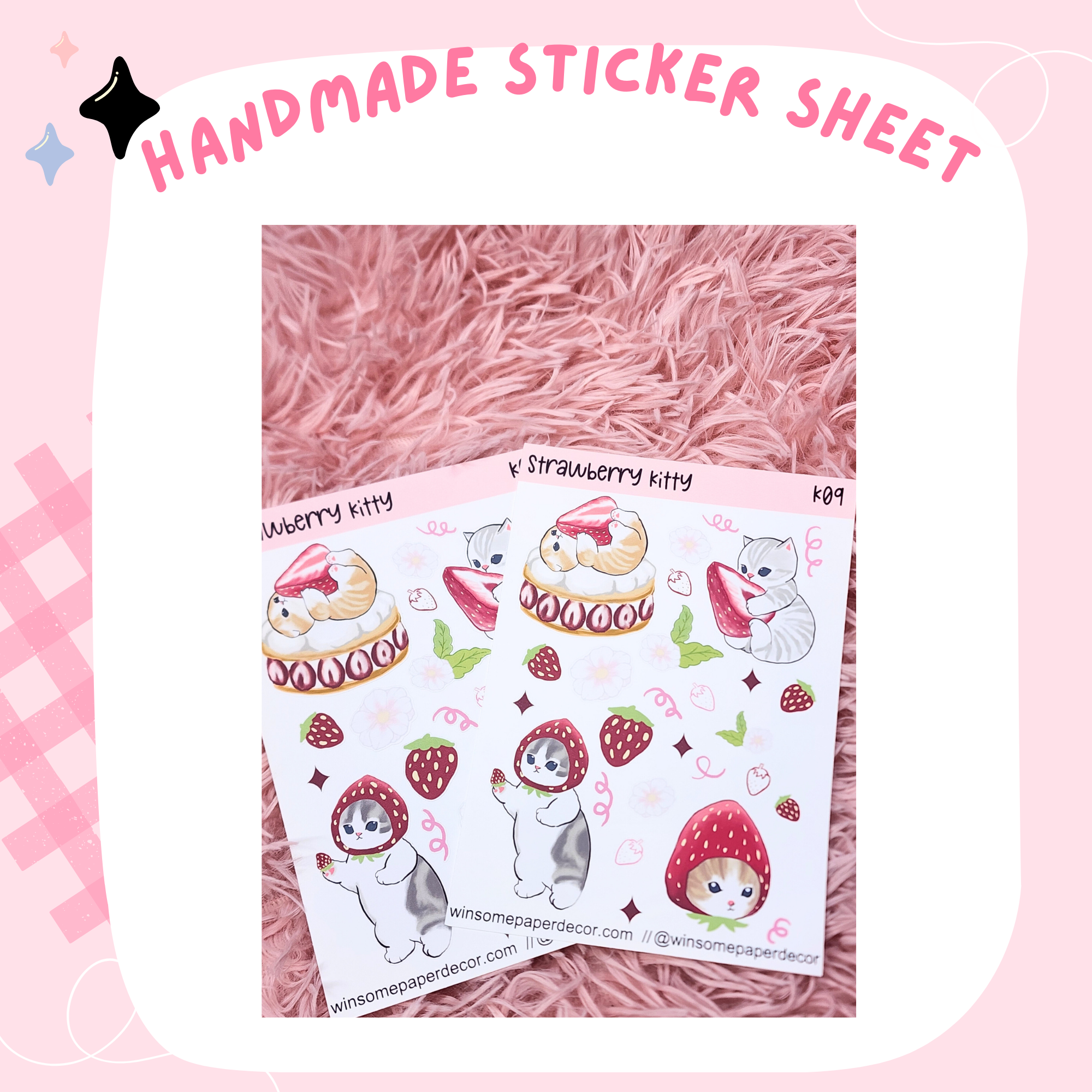 STRAWBERRY KITTY - HANDMADE STICKERS
