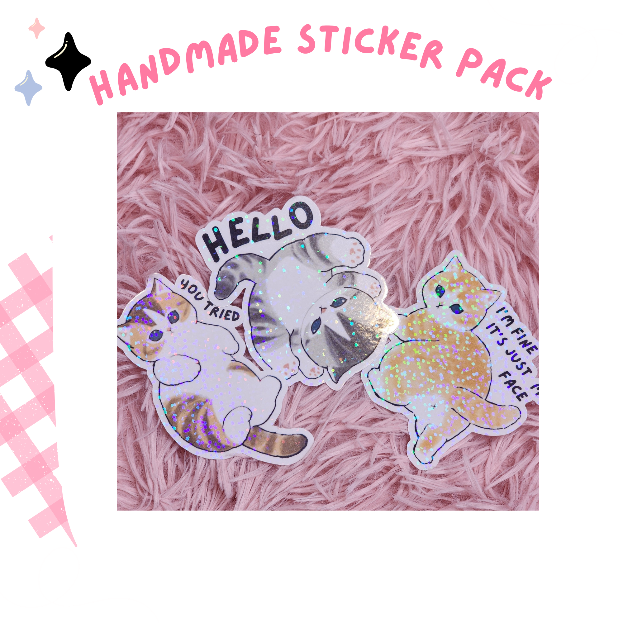 MOFU CAT - HOLO HANDMADE LARGE STICKER PACK 3X